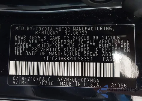 2023 Toyota Camry Le Hybrid from USA, damaged, VIN 4T1C31AK8PU058351